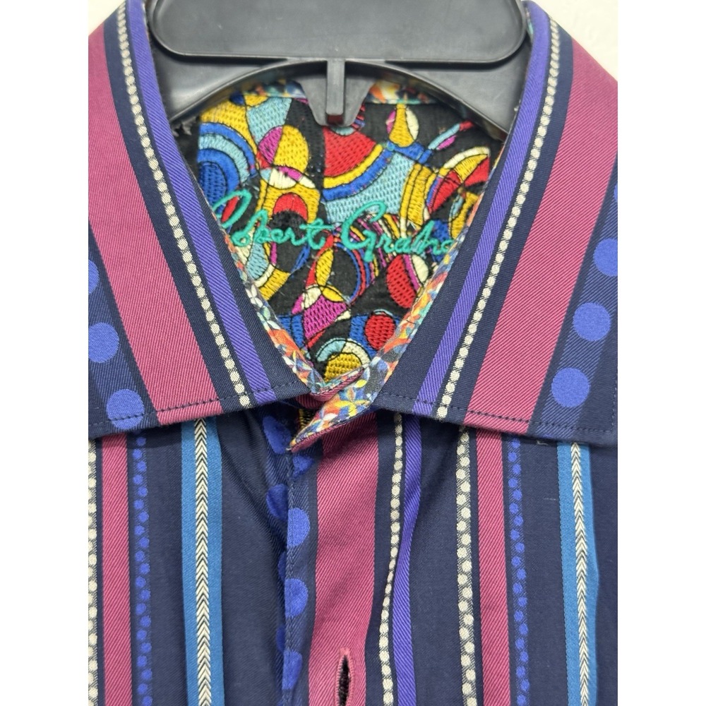 Robert Graham Mens Large Striped Long Sleeve Button Down Shirt Cotton Flip Cuffs